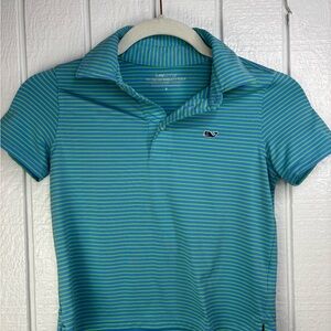 Vineyard Vines Boys Aqua and Green Stripped Polo Shirt Size 6 Sporty